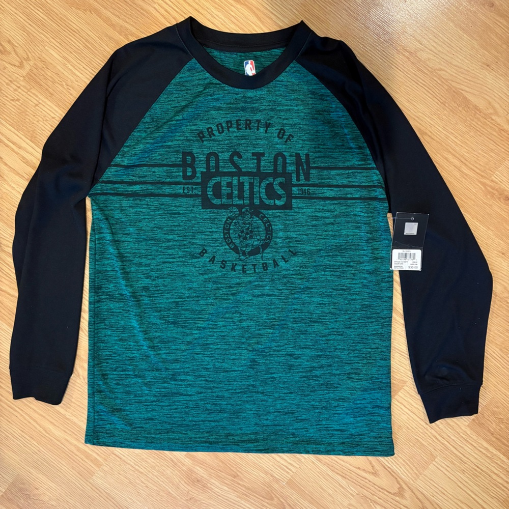 Boston Celtics Boys Green and Black Long Sleeve Shirt
